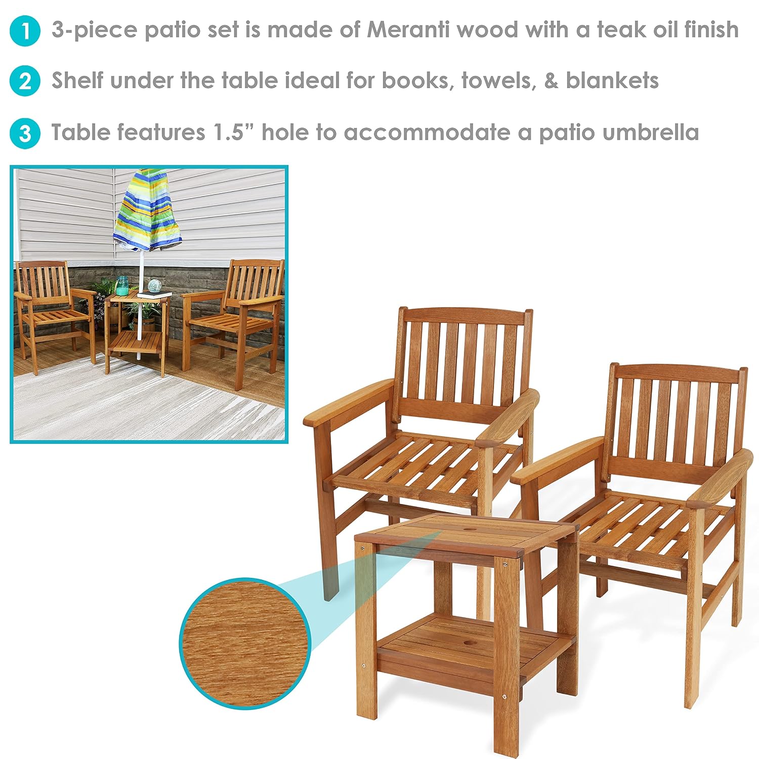 3-местный деревянный комплект  – обзор и цена Outdoor Furniture Oil Teak